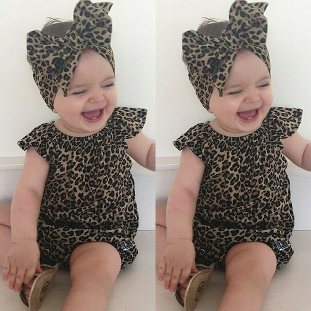 Newborn Infant Baby Girls Floral Leopard Print Romper Jumpsuit Outfits Playsuit